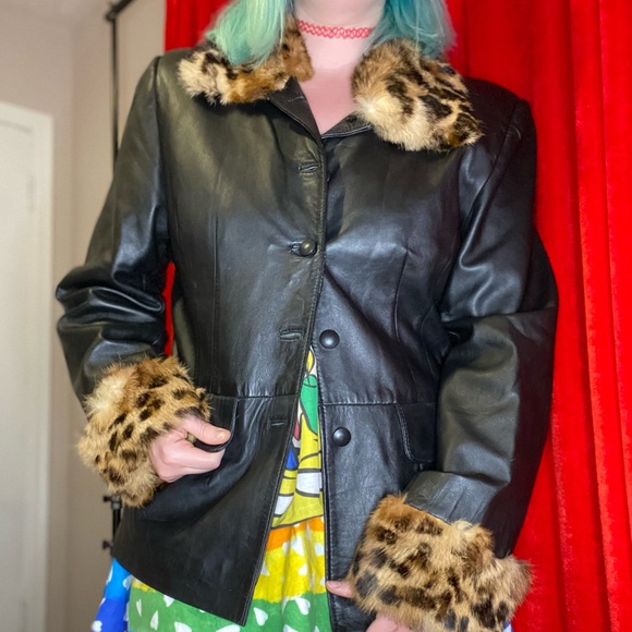 Y2k vintage genuine leather cheetah print coat - Picture 3 of 14